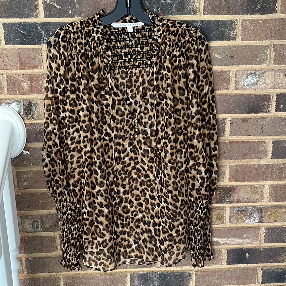 Veronica beard animal print sheer long sleeve top